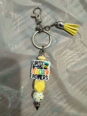 Yellow "Coffee Gives Me Teacher Powers" Tassel Keychain